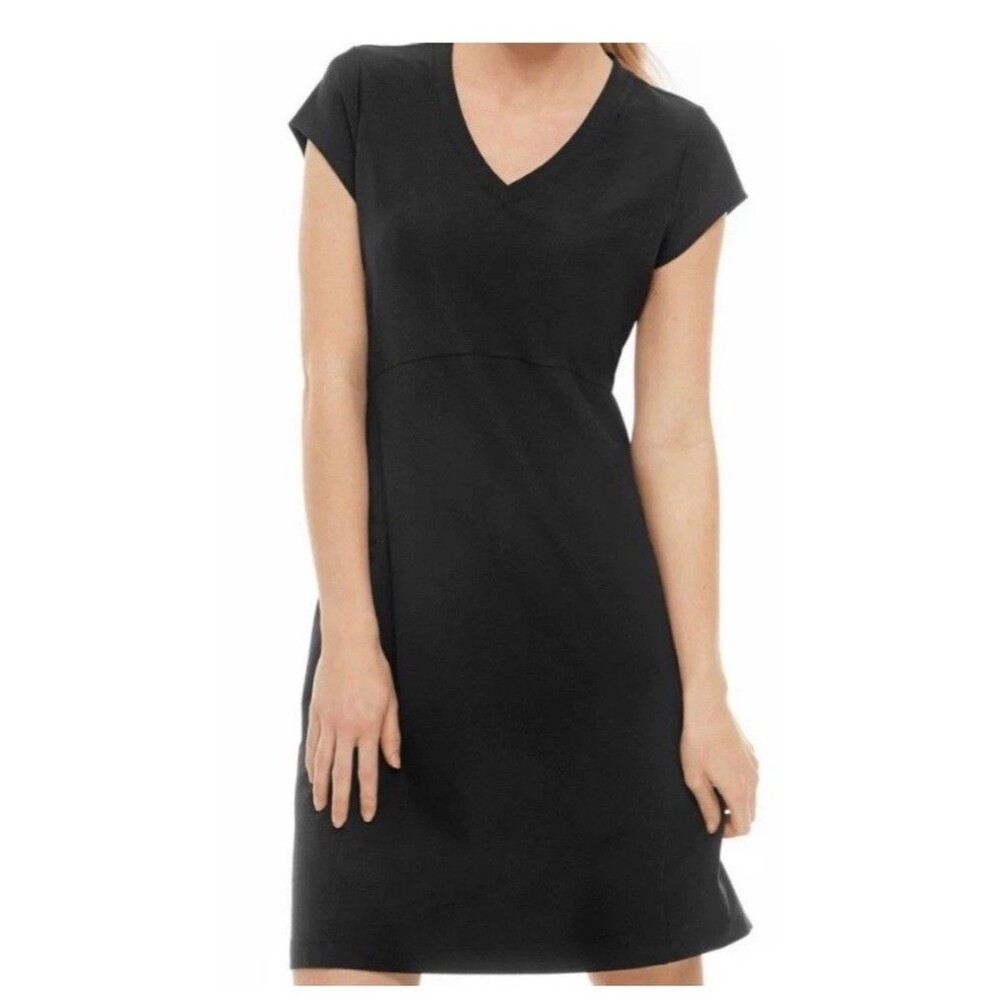 LL Bean Dress Women M Black V-Neck athleisure Stretch Modest Zip Pocket